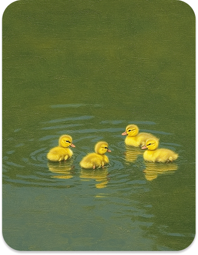 Ducklings swimming in pond