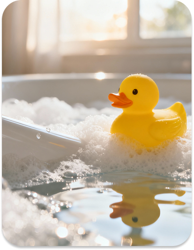 Yellow duck in bathtub